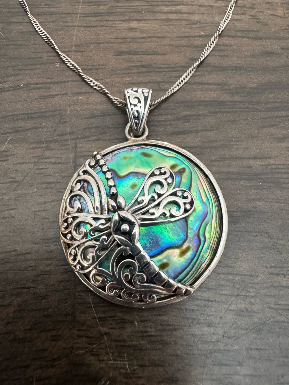 Dragonfly Abalone Sterling Silver Pendant Necklace